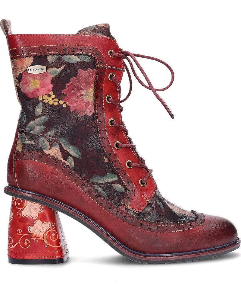 LAURA VITA EVCAO 81 LEDERSTIEFEL MIT ABSATZ UND BLUMENMUSTER ROT ROJO