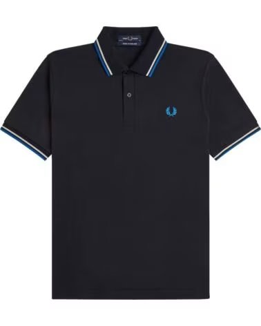 FRED PERRY REISSUES ORIGINAL TWIN TIPPED POLO NAVY TRAMLINE WHITE INDOOR COURT BLUE AZUL MARINO
