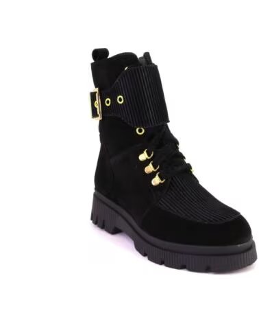 NIVAL TINEO01 BOTAS DE MUJER DE ANTE SERRAJE CON HEBILLA Y CREMALLERA NEGRO