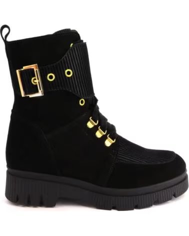 NIVAL TINEO01 BOTAS DE MUJER DE ANTE SERRAJE CON HEBILLA Y CREMALLERA NEGRO