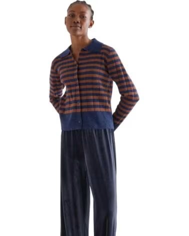 COMPAIA FANTASTICA CARDIGAN ÀS RISCAS MULHER AZUL