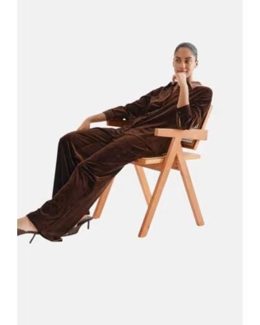 COMPAIA FANTASTICA CAMISA FEMININA DE VELUDO COM BOTÕES MARRóN