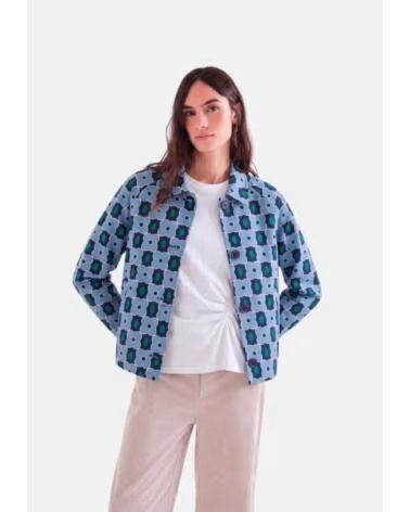COMPANIA FANTASTICA DAMEN JACKE FLORAL MUSTER BLAU AZUL
