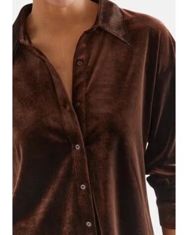 COMPAIA FANTASTICA CAMISA FEMININA DE VELUDO COM BOTÕES MARRóN