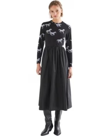 MIDI-KLEID MIT PFERDE-PRINT COMPANIA FANTASTICA SCHWARZ NEGRO