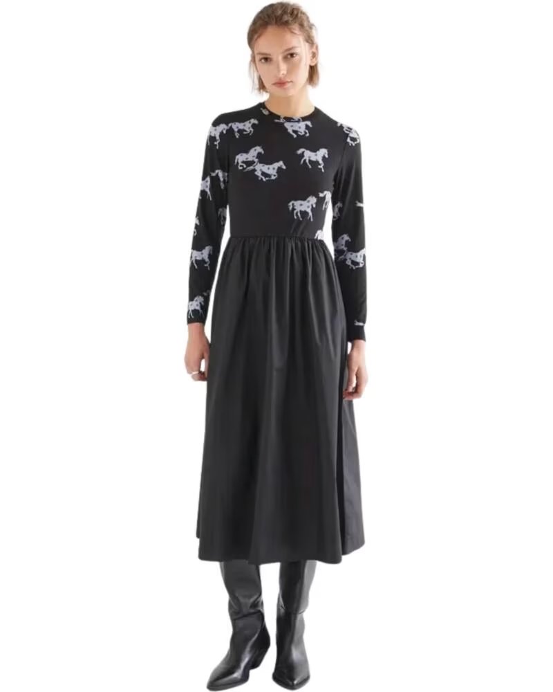 MIDI-KLEID MIT PFERDE-PRINT COMPANIA FANTASTICA SCHWARZ NEGRO