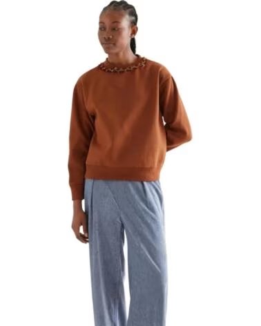 DAMEN-SWEATSHIRT VON COMPANIA FANTASTICA MIT VERZIERTEM RUNDHALSAUSSCHNITT MARRóN