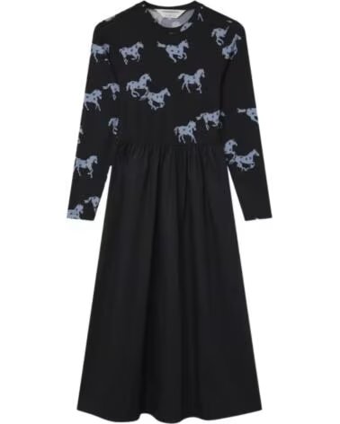 MIDI-KLEID MIT PFERDE-PRINT COMPANIA FANTASTICA SCHWARZ NEGRO
