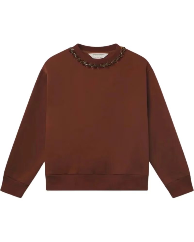 DAMEN-SWEATSHIRT VON COMPANIA FANTASTICA MIT VERZIERTEM RUNDHALSAUSSCHNITT MARRóN