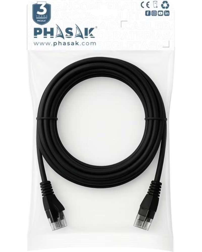 PHASAK CABLE RED LATIGUILLO RJ45 UTP CAT6 2M NEGRO PHK 1802