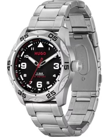 RELÓGIO HUGO 1530332 EM AÇO INOXIDÁVEL PRATEADO E MOSTRADOR PRETO GRIS