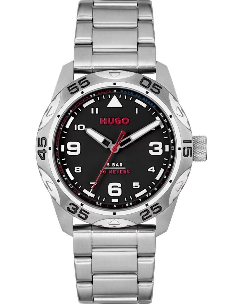 RELÓGIO HUGO 1530332 EM AÇO INOXIDÁVEL PRATEADO E MOSTRADOR PRETO GRIS