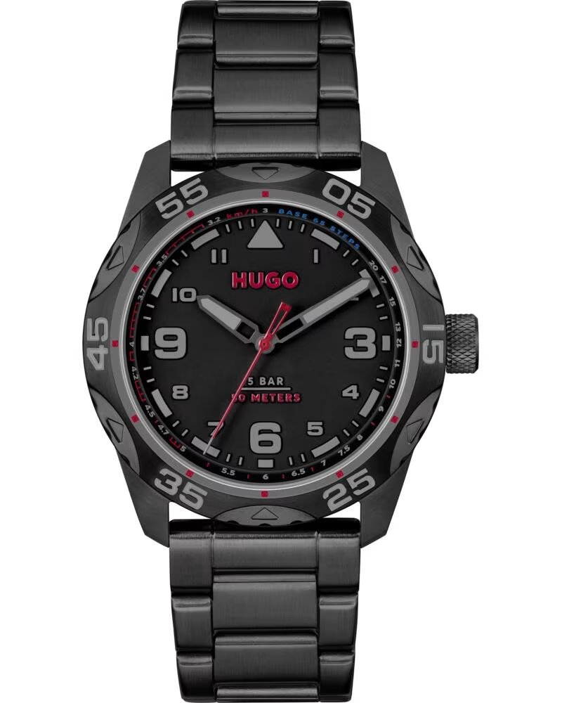 RELÓGIO HUGO 1530333 EM AÇO INOXIDÁVEL PRETO PARA HOMEM NEGRO