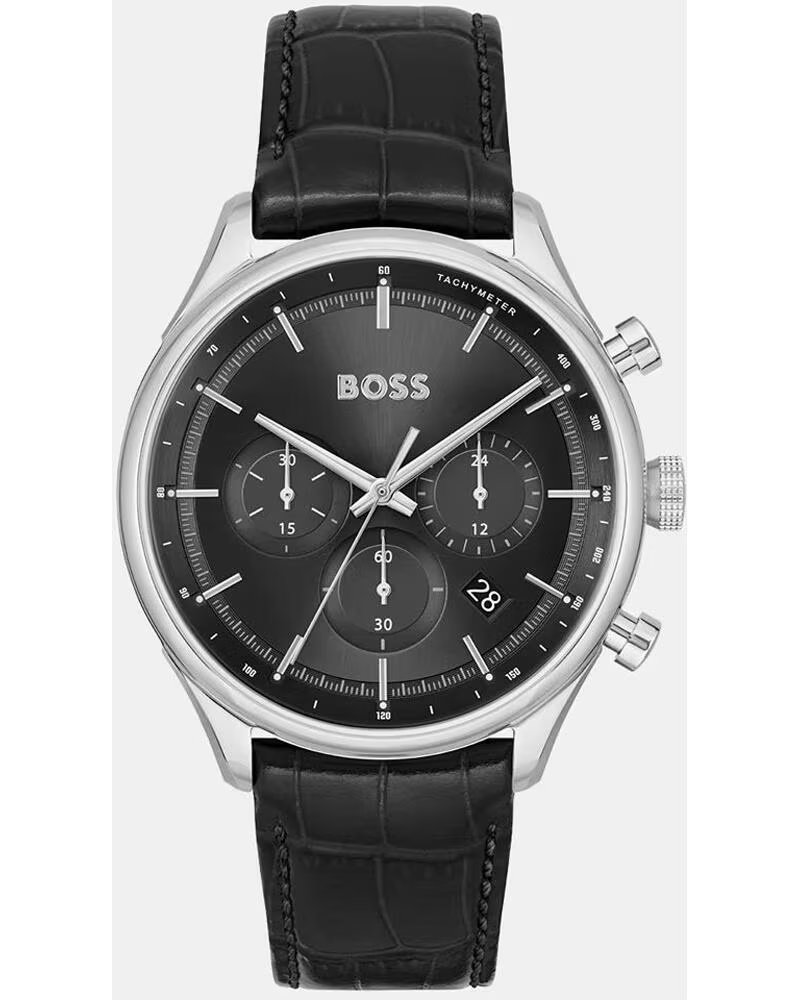 RELÓGIO HUGO BOSS 1514049 COM MOSTRADOR PRETO E PULSEIRA DE COURO NEGRO