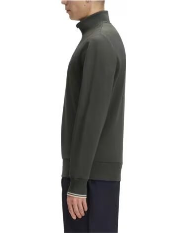 FRED PERRY SWEATSHIRT MIT HALBMOND-REISSVERSCHLUSS FIELD GREEN - OATMEAL