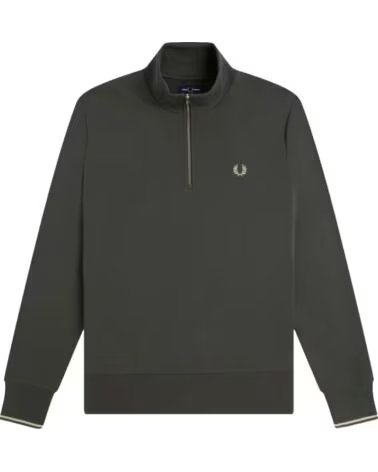 FRED PERRY SWEATSHIRT MIT HALBMOND-REISSVERSCHLUSS FIELD GREEN - OATMEAL