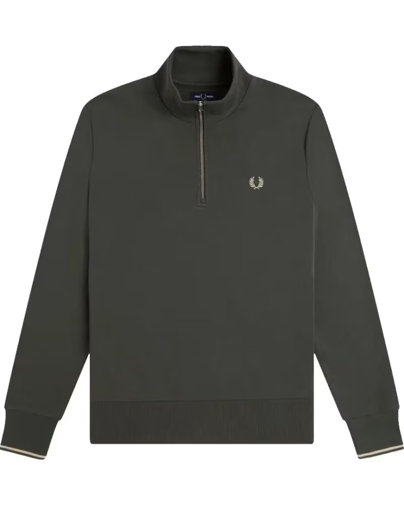 FRED PERRY SWEATSHIRT MIT HALBMOND-REISSVERSCHLUSS FIELD GREEN - OATMEAL