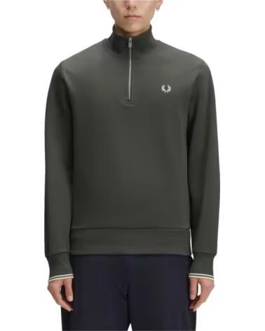 FRED PERRY SWEATSHIRT MIT HALBMOND-REISSVERSCHLUSS FIELD GREEN - OATMEAL