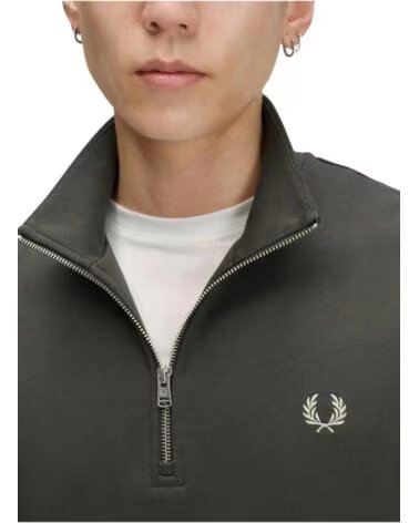 FRED PERRY SWEATSHIRT MIT HALBMOND-REISSVERSCHLUSS FIELD GREEN - OATMEAL