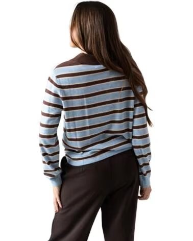 PULL RAYÉ YERSE À COL POLO CELESTE