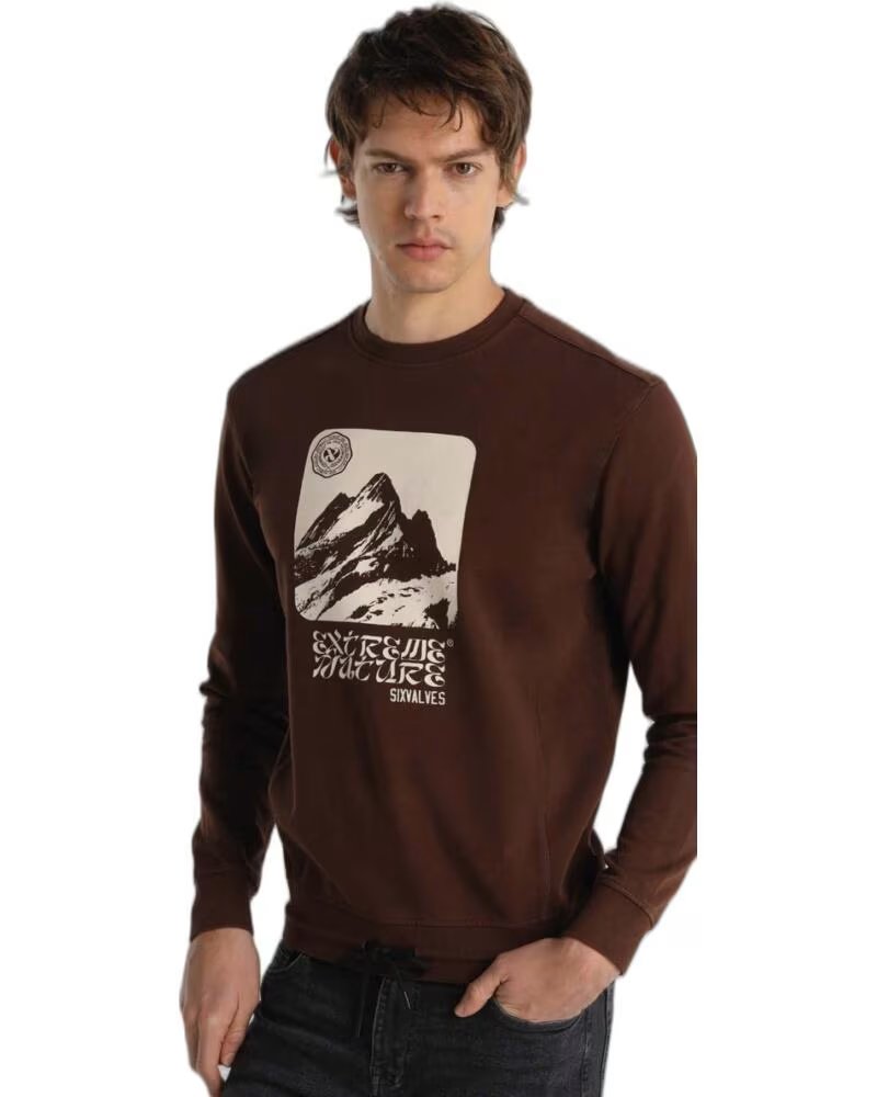 SIX VALVES SWEATSHIRT 56104-1751-384 CASTANHO COM ESTAMPADO DE MONTANHA MARRóN