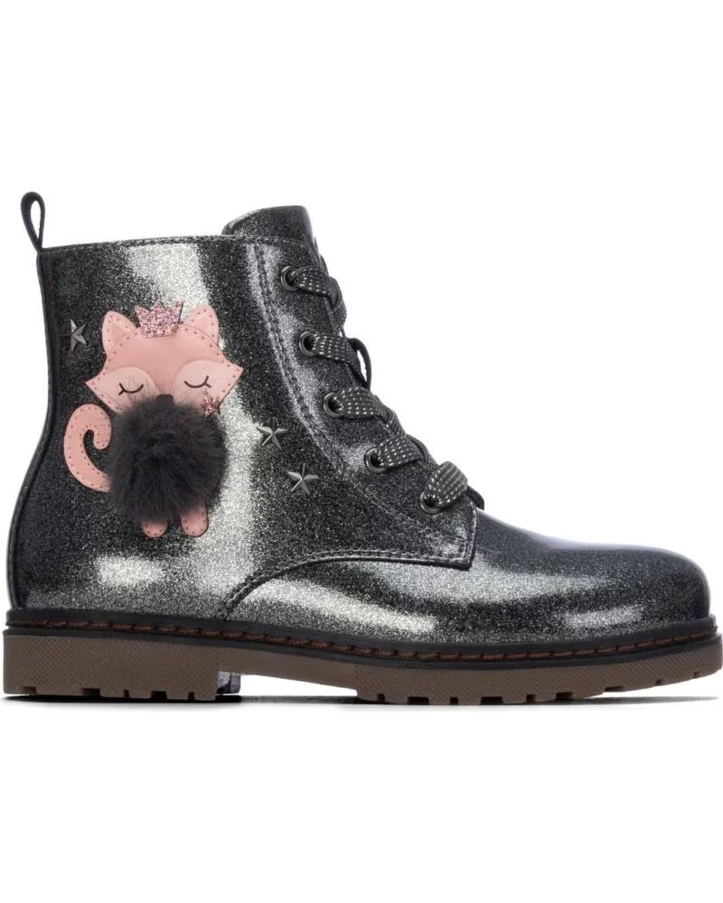 BOTINS INFANTILES XTI 154115 ESTILO MILITAR COM PURPURINA E DETALHE DE RAPOSA PLOMO