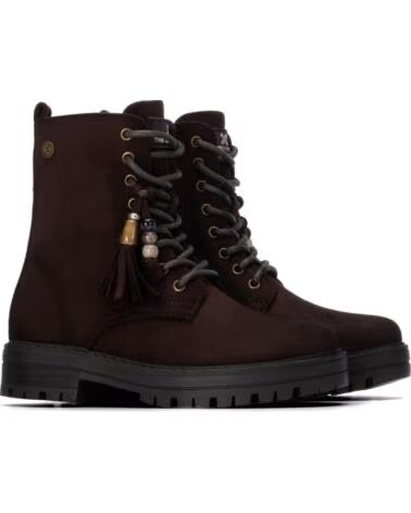 BOTTINES STYLE MILITAIRE XTI 154149 POUR FEMME MARRON AVEC LACETS ET POMPONS