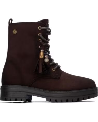 BOTTINES STYLE MILITAIRE XTI 154149 POUR FEMME MARRON AVEC LACETS ET POMPONS