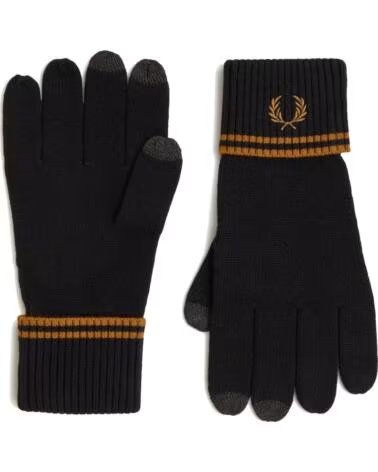 FRED PERRY GUANTES LANA MERINA DOBLE RIBETE C3318 NEGRO