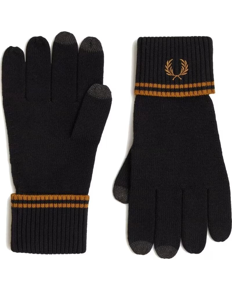 FRED PERRY GUANTES LANA MERINA DOBLE RIBETE C3318 NEGRO