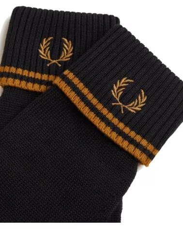 FRED PERRY GUANTES LANA MERINA DOBLE RIBETE C3318 NEGRO