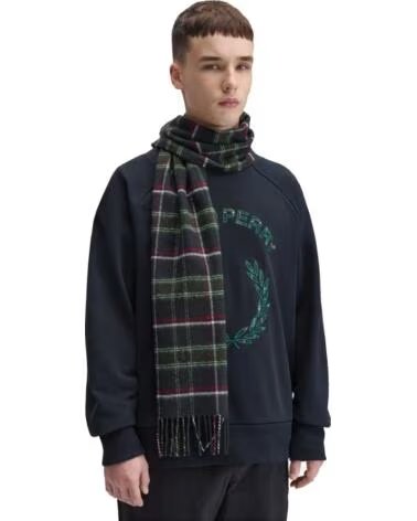 FRED PERRY BUFANDA DE LANA TARTÁN C3337 VERDE OSCURO