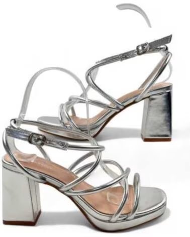 TIMBOS SANDALI CON TACCO DA FESTA E PIATTAFORMA DONNA 131695 ARGENTO PLATA