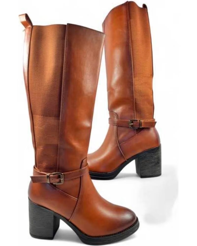 TIMBOS DAMEN LANGSCHAFTSTIEFEL MIT ABSATZ UND SCHNALLE 132309 CAMEL