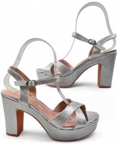 TIMBOS SANDALIAS DE TACÓN CON PLATAFORMA Y FIESTA PARA MUJER 132716 PLATA
