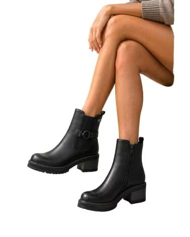 BB UP BOTINES DE MUJER CON TACON Y HEBILLA 2623 PU NEGRO BLACK