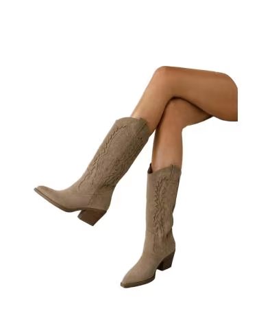 BB UP BOTA COWBOY DE MUJER BORDADA ANTE CREMA CON TACON 2642 ANTE BEIGE