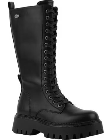 BB UP BOTA ALTA MILITAR NEGRA DE MUJER CON CORDONES 2610 PU NEGRO BLACK