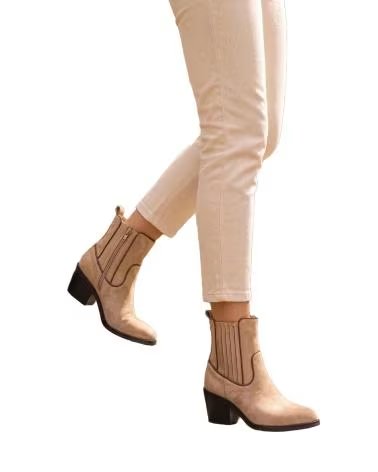 BB UP BOTIN DE MUJER CON ELASTICO Y TACON 2760 ANTE Beige BEIGE
