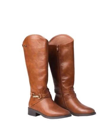 BB UP BOTA ALTA CAMEL DE MUJER ESTILO ECUESTRE CON HEBILLA 2720 PU Camel BROWN