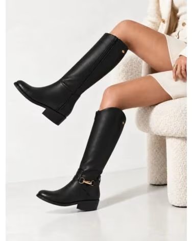 BB UP BOTA ALTA NEGRA DE MUJER ESTILO ECUESTRE CON HEBILLA 2720 PU Negro BLACK
