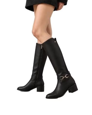 BB UP BOTA ALTA NEGRA DE MUJER CON HEBILLA DORADA 2741 PU Negro BLACK