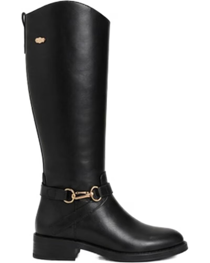 BB UP BOTA ALTA NEGRA DE MUJER ESTILO ECUESTRE CON HEBILLA 2720 PU Negro BLACK