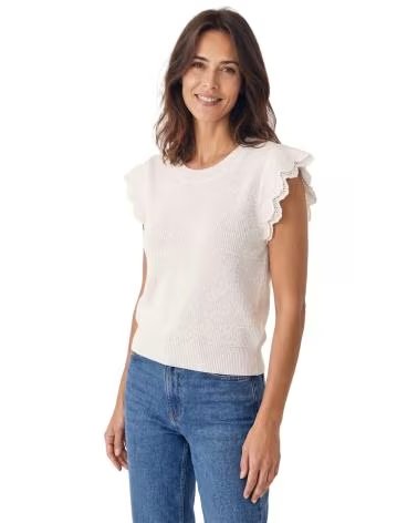 MORGAN JERSEY DE MANGA CORTA CON VOLANTES PARA MUJER BLANCO