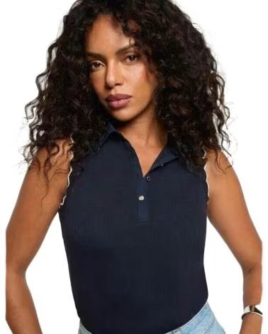 MORGAN CAMISETA DE MUJER SIN MANGAS CON CUELLO Y BOTONES 262-DMARINE AZUL MARINO
