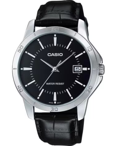 RELOJ CASIO MTP-V004L-1A ANALÓGICO CON CORREA DE PIEL NEGRA NEGRO