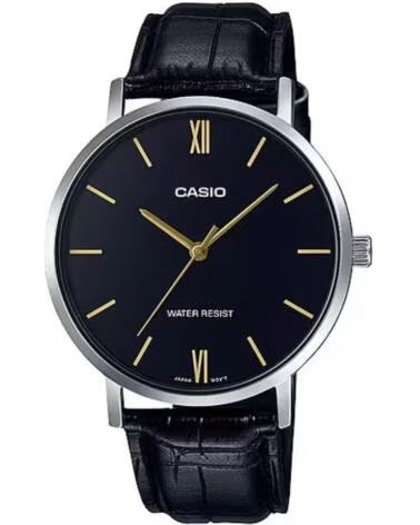 CASIO MTP-VT01L-1B ANALOGE UHR AUS SCHWARZEM LEDER NEGRO