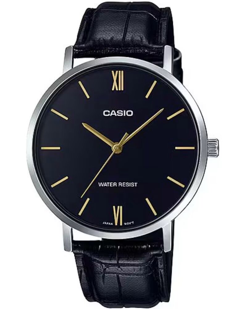 CASIO MTP-VT01L-1B ANALOGE UHR AUS SCHWARZEM LEDER NEGRO