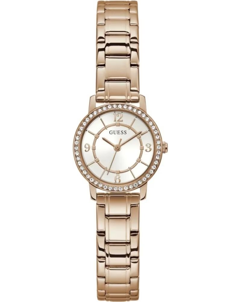 GUESS DAMENUHR GW0468L3 EDELSTAHL ROSÉGOLD MIT KRISTALLEN UND WEISSEM ZIFFERBLATT ROSA