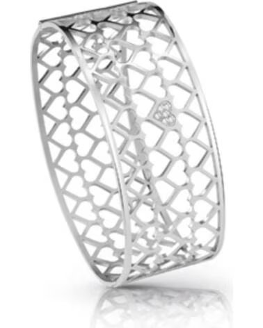 BRACELET RIGIDE POUR FEMME GUESS UBB85067-S EN ACIER INOXYDABLE AVEC DESIGN DE CŒURS AJOURÉS ET CRISTAUX